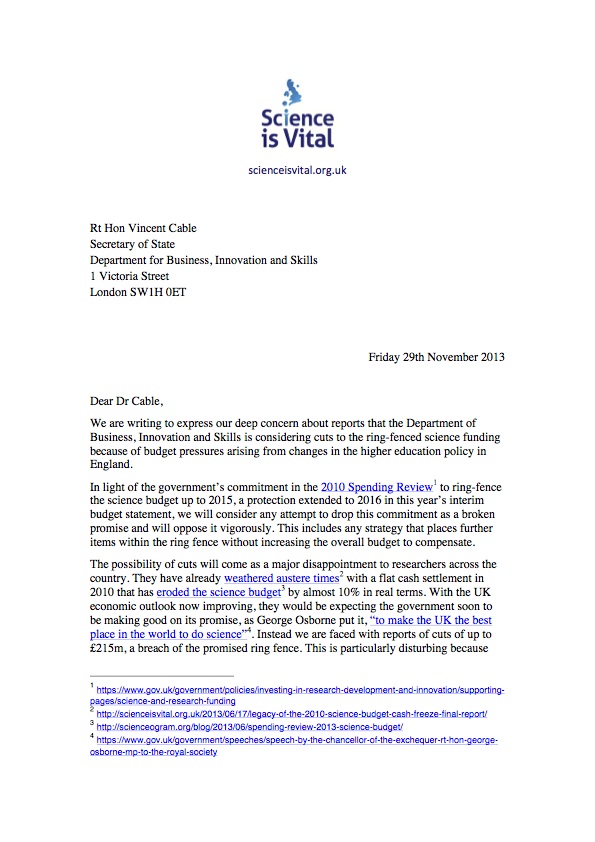 Letter from SIV to David Willetts